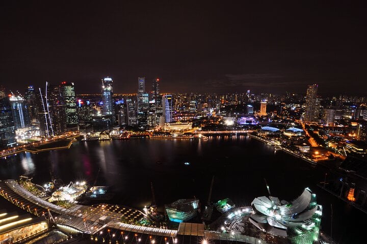 Singapore skyline photographed from the Marina Bay Sands SkyPark at night